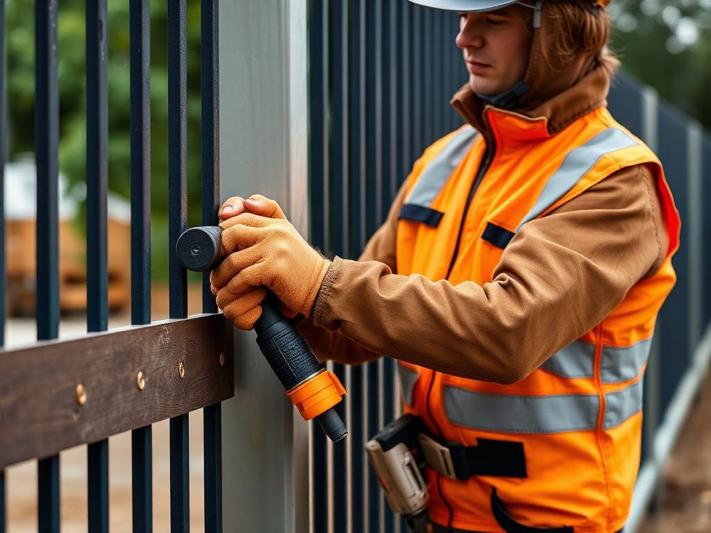 Zaun-Monteur bei der Arbeit